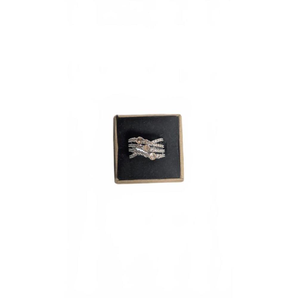 Silver Tone Multi-Row Crystal Accent Ring Size 6 - Picture 8 of 9